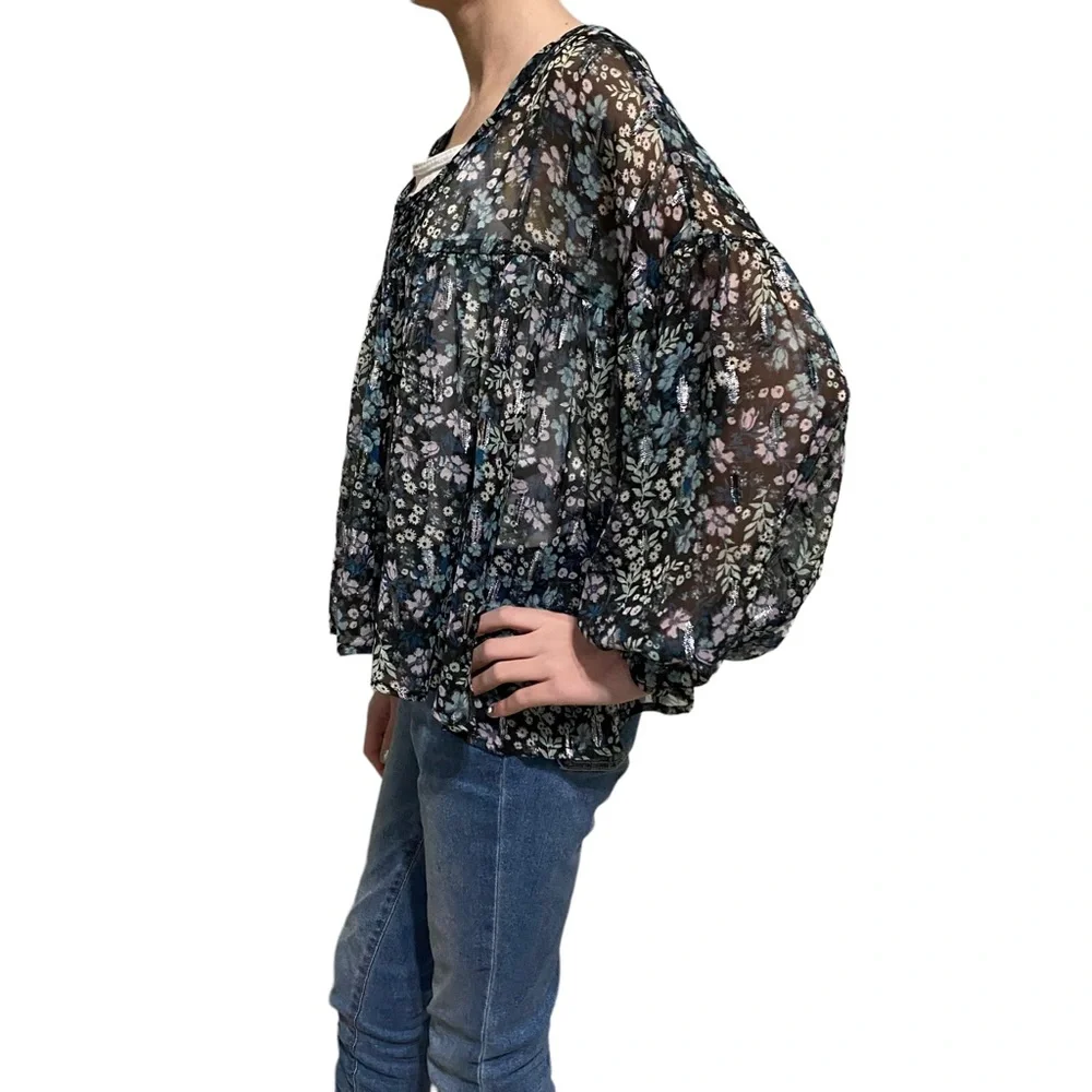 JUSTICE Top Blouse Size 10 Sheer Peasant Babydoll Style Statement Long Sleeve